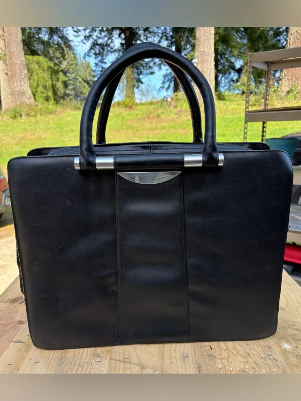 Zero Halliburton Black Leather 17” Expandable Briefcase Business Bag